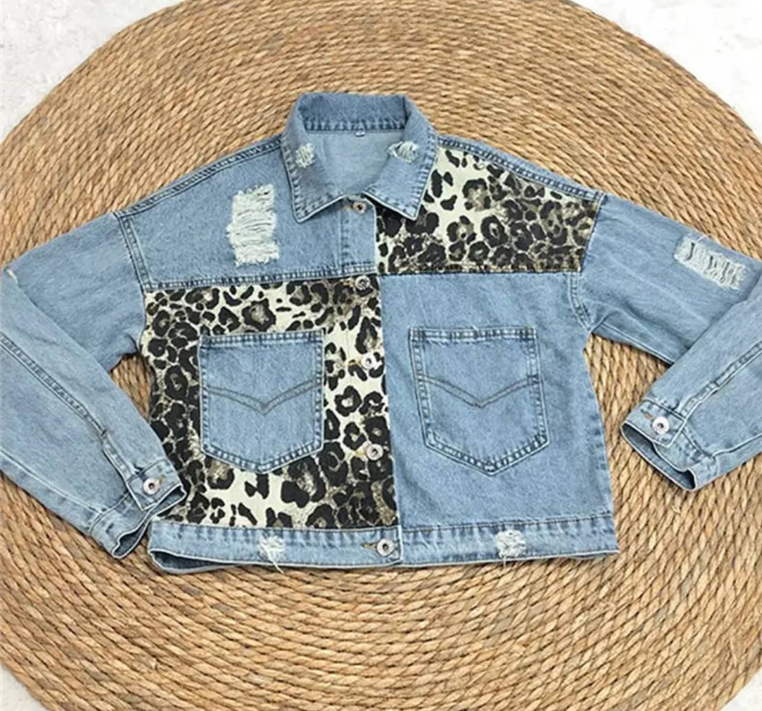Leopard Denim Patchwork Denim Jacket