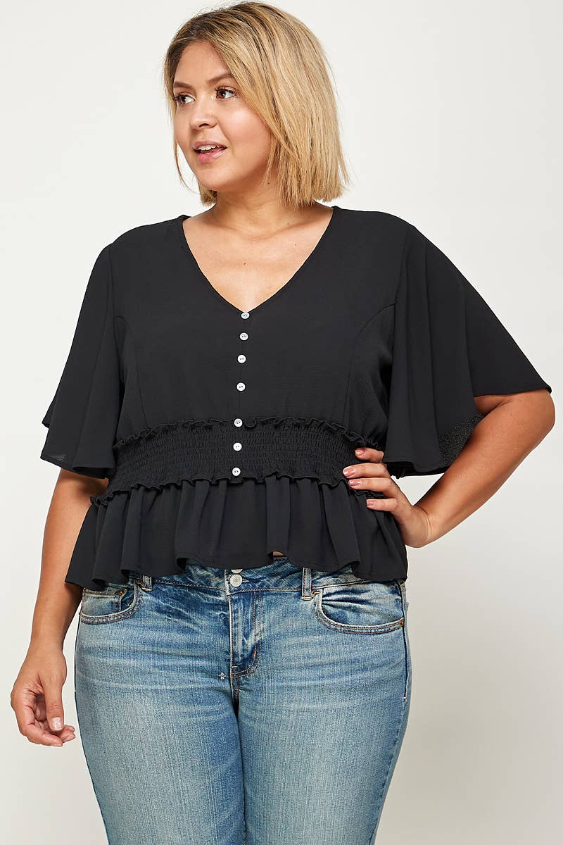 SOLID SMOKED WAIST TOP
