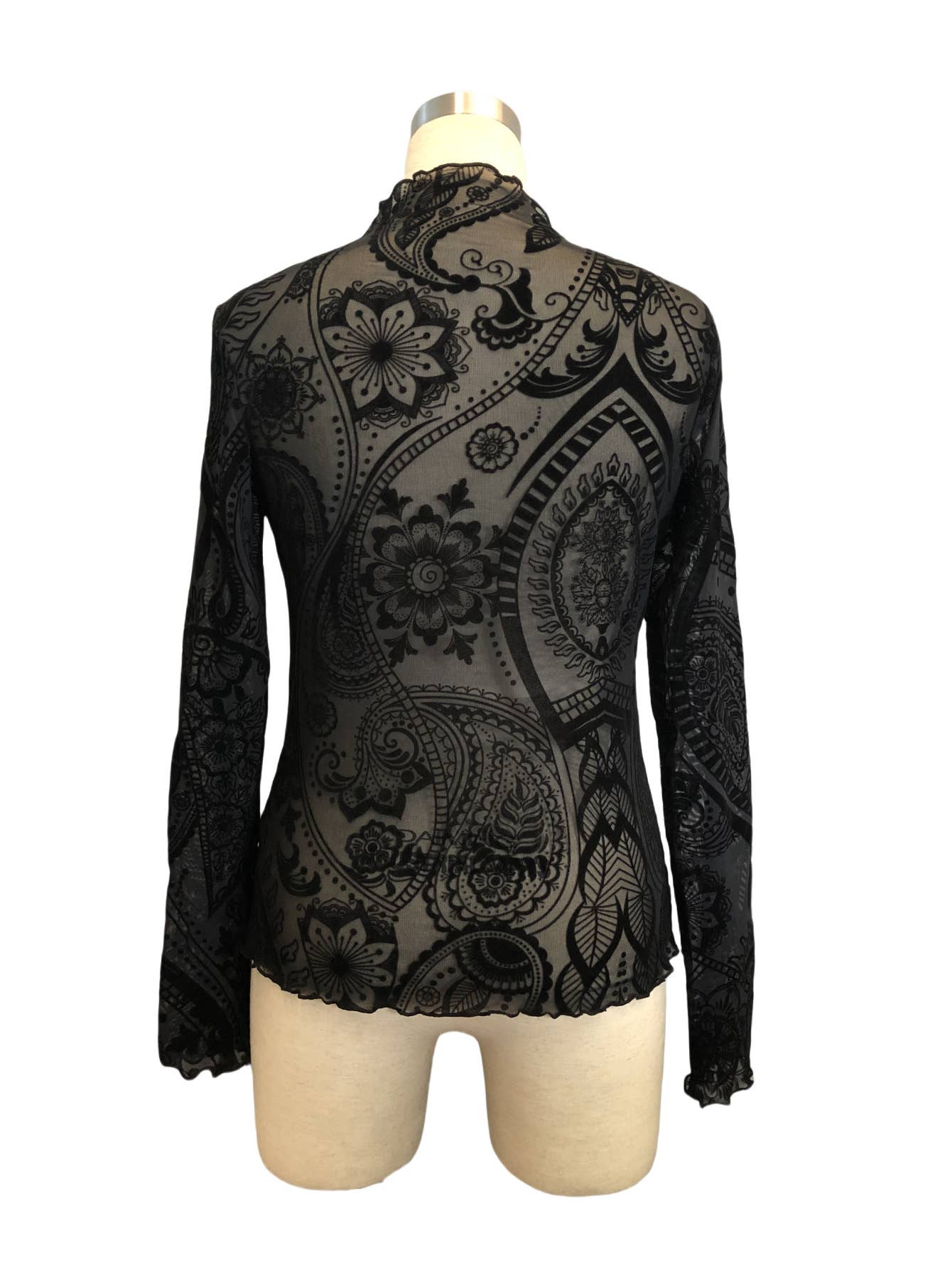 Paisley Velvet Print Mesh Top