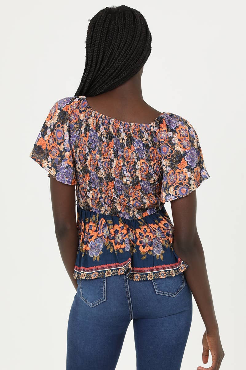 V NECK SMOCKED BUST BLOUSE