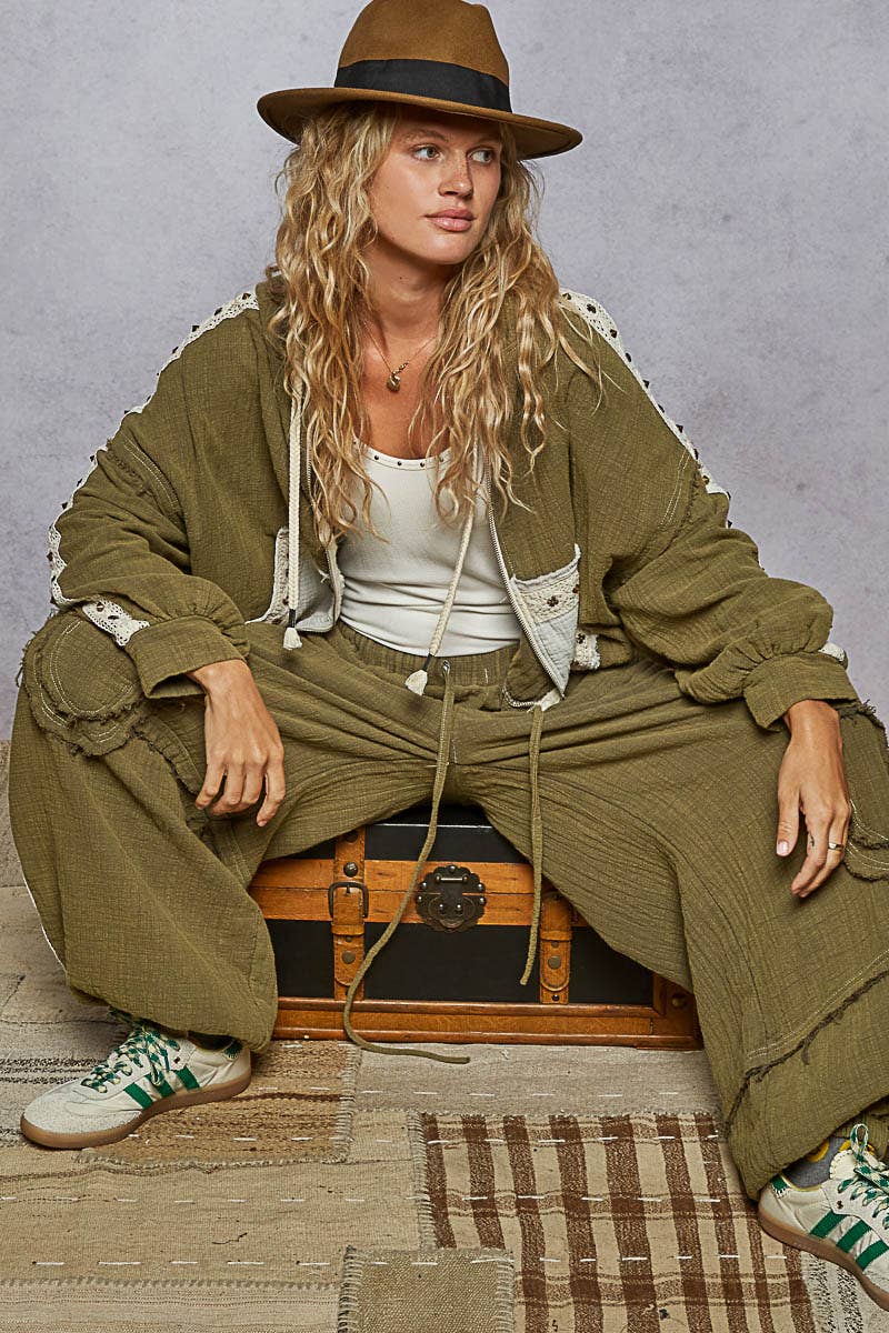Vintage washing double gauze stud detail hoodie jacket