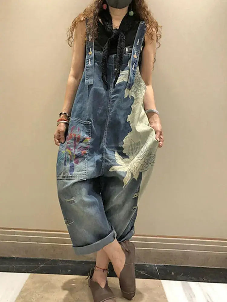 Denim Luxury Bleached Overall Jumpsuit