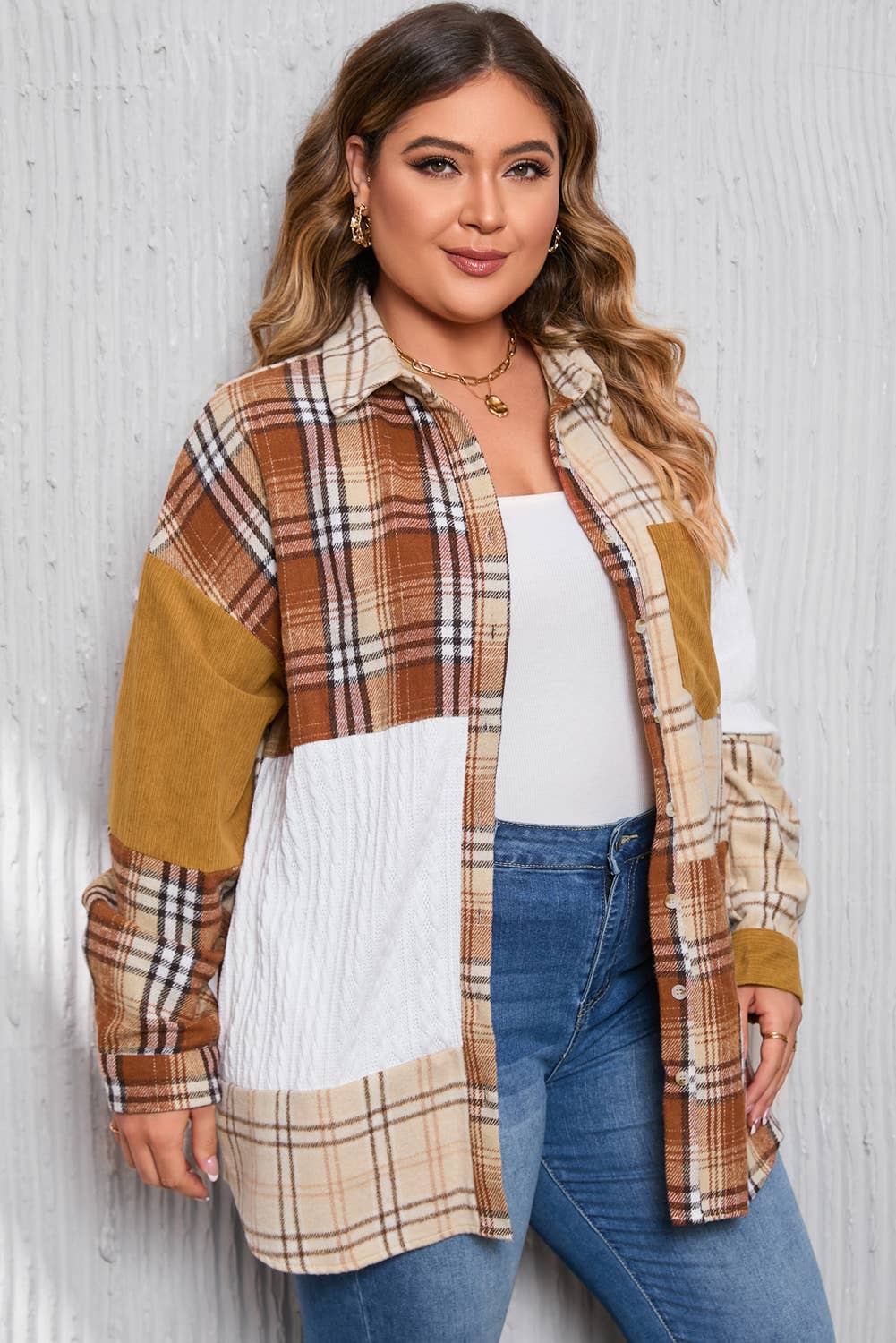 Plaid Color Block Patchwork Shirt Jacket