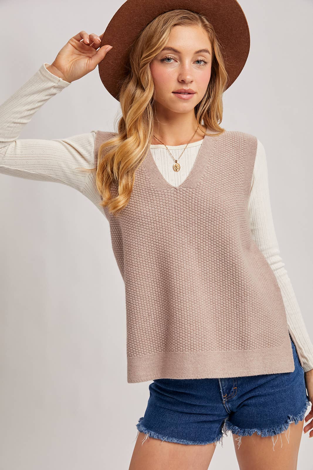 WHOLEGARMENT V-NECK KNIT SWEATER VEST