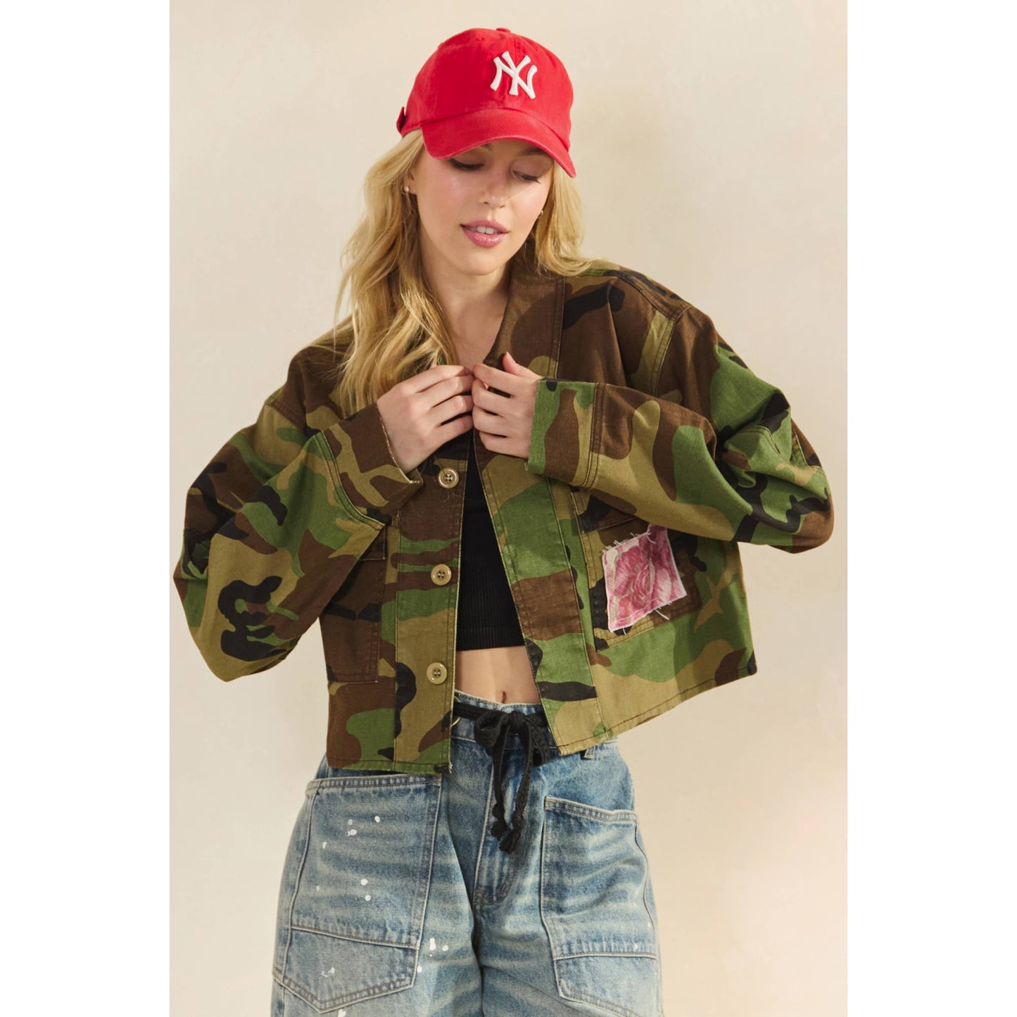 Camo Sequins Contrast Jacket