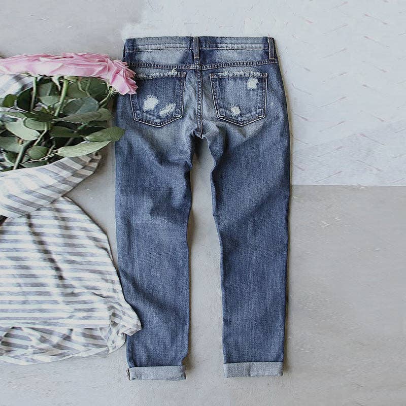 Women's Mid-waist Straight Ripped Printed Jeans Chiefs