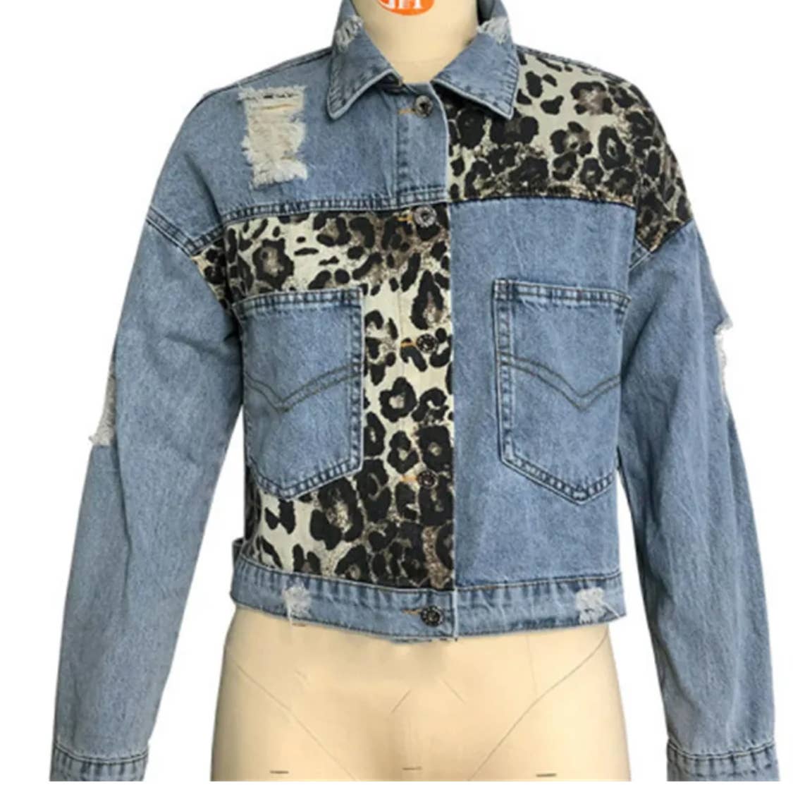 Leopard Denim Patchwork Denim Jacket