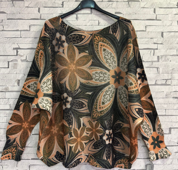 Floral Choco Printed Knit Sweater LOOWIE