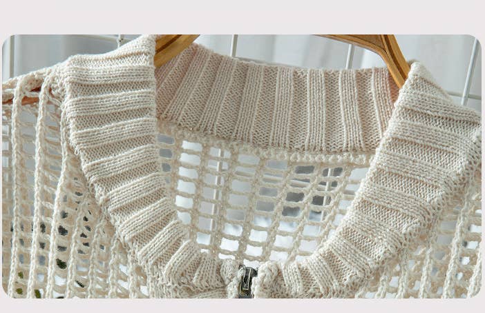 Zip Neck Hollow Out Knit Pullover Sweater
