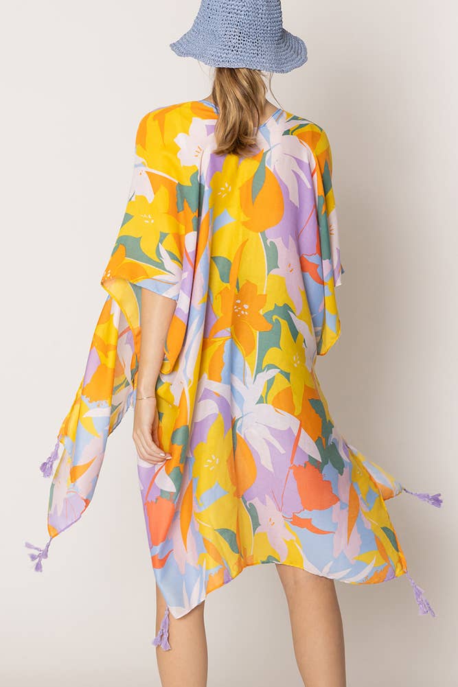 Floral Print Tassel Summer Kimono