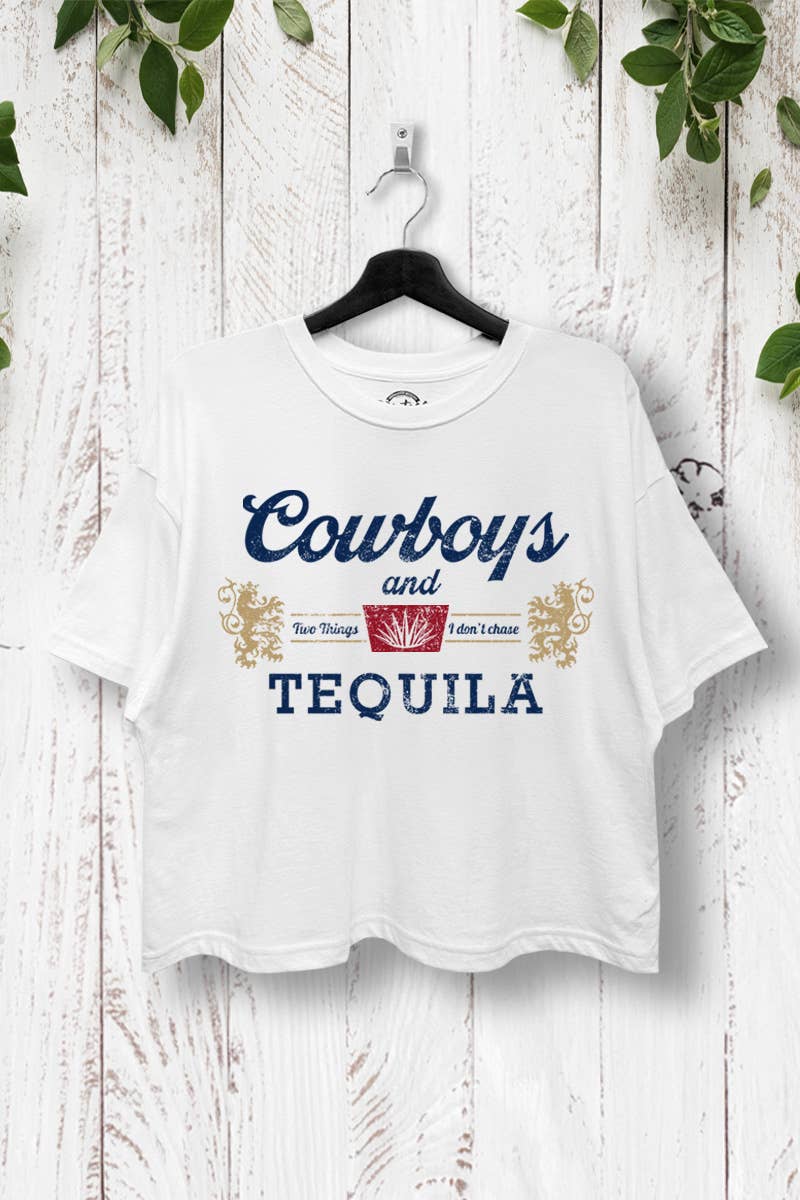 COWBOYS AND TEQUILA GRAPHIC BOXY CROP T-SHIRT