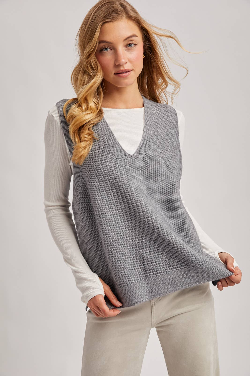 WHOLEGARMENT V-NECK KNIT SWEATER VEST