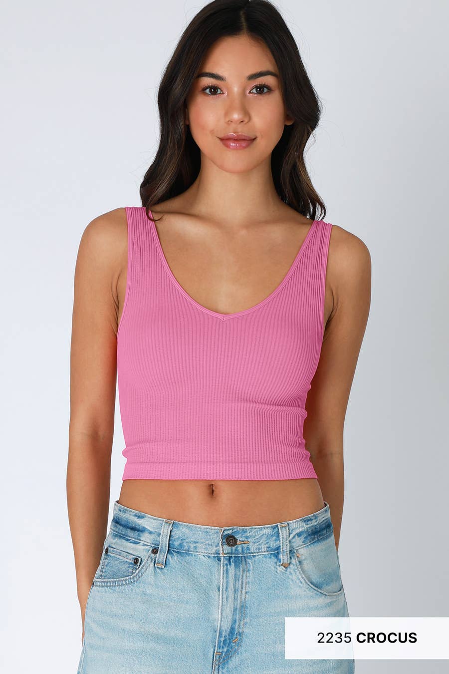 V Neck Ribbed Crop Top