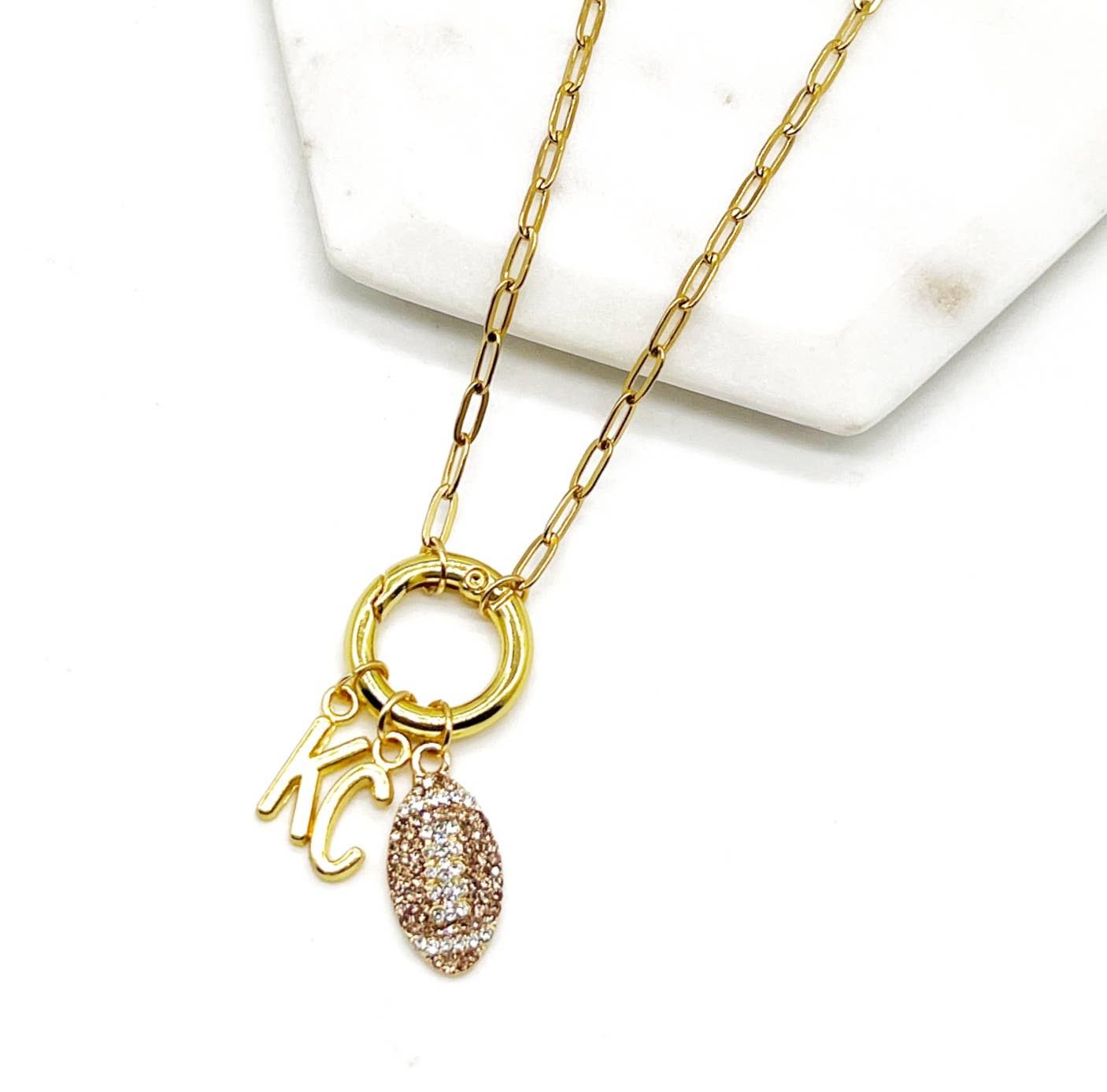 KC Football Charm Chiefs Rhinestone Kansas City Necklace