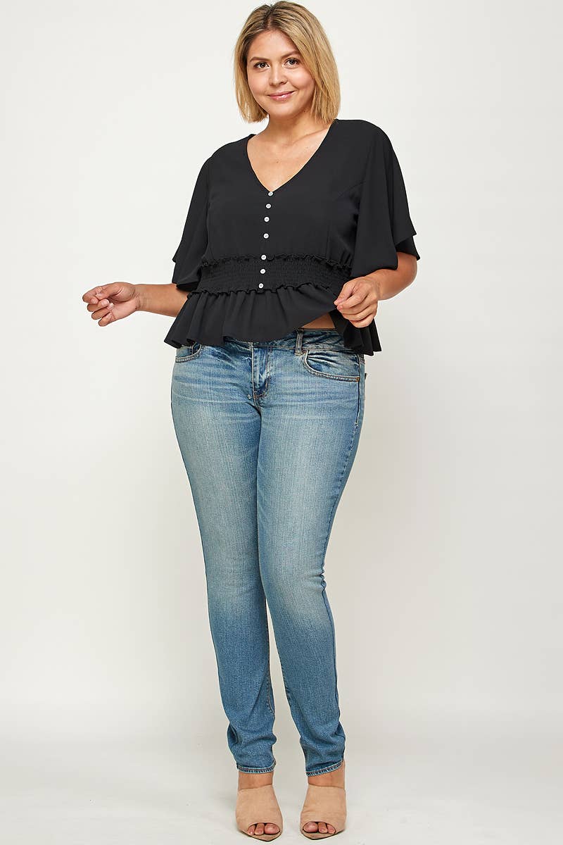 SOLID SMOKED WAIST TOP