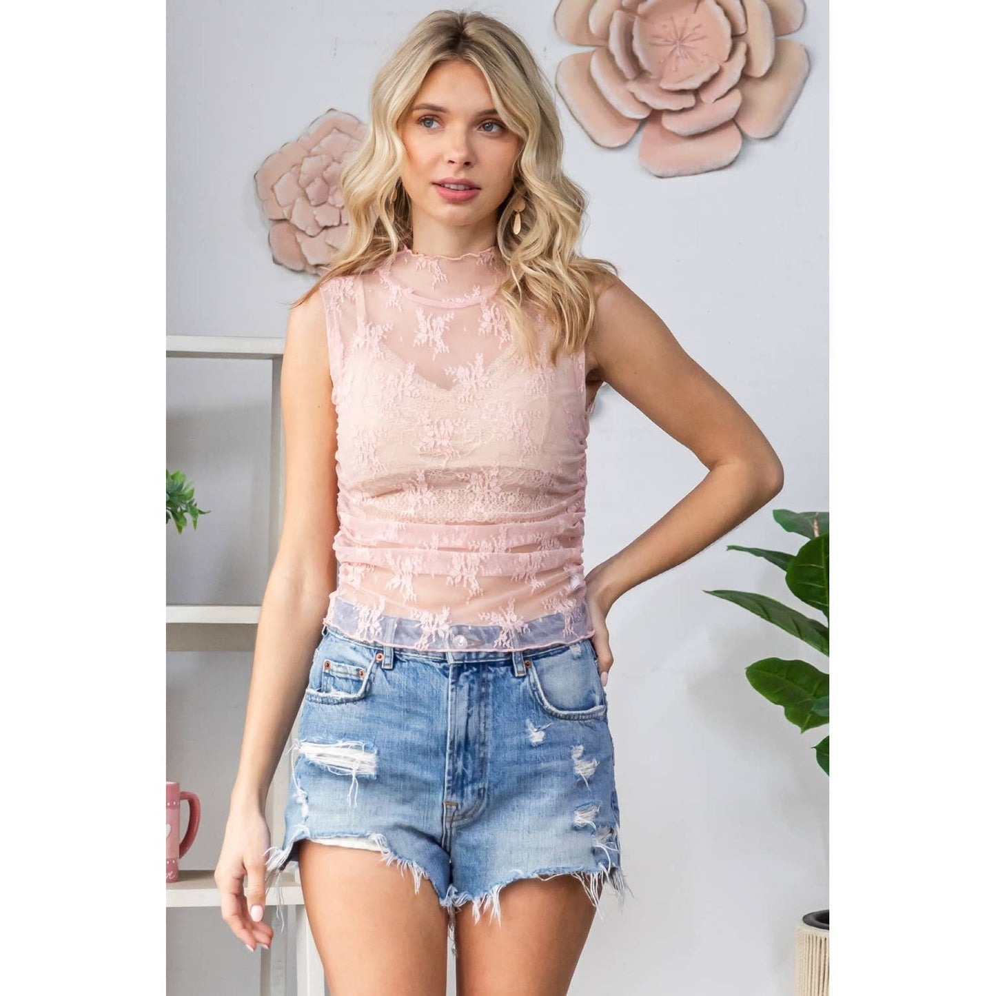 Lace Sleeveless See Through Top