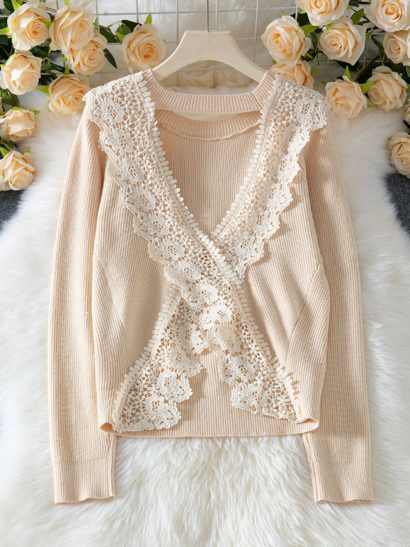 Lace Backless Knit Sweater Top