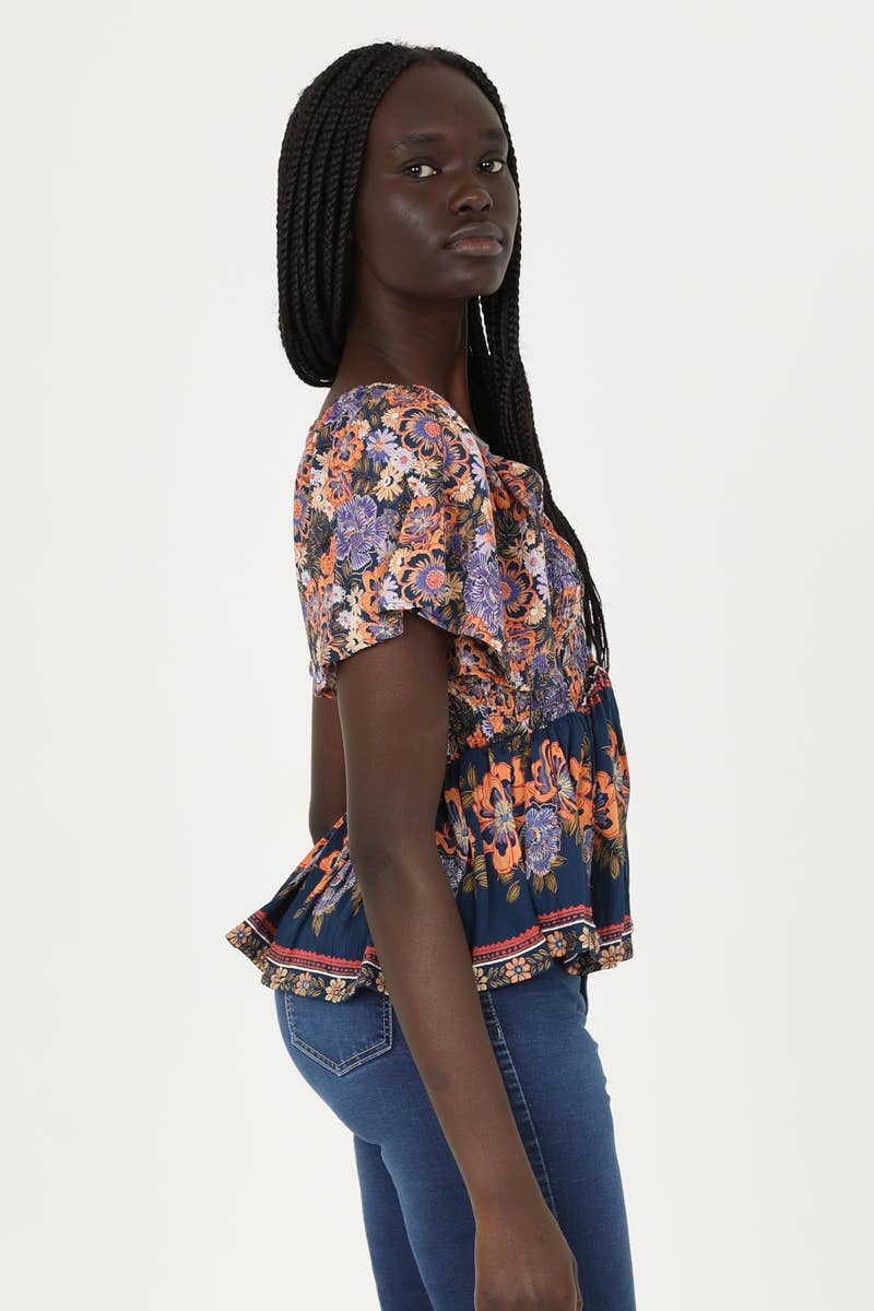 V NECK SMOCKED BUST BLOUSE