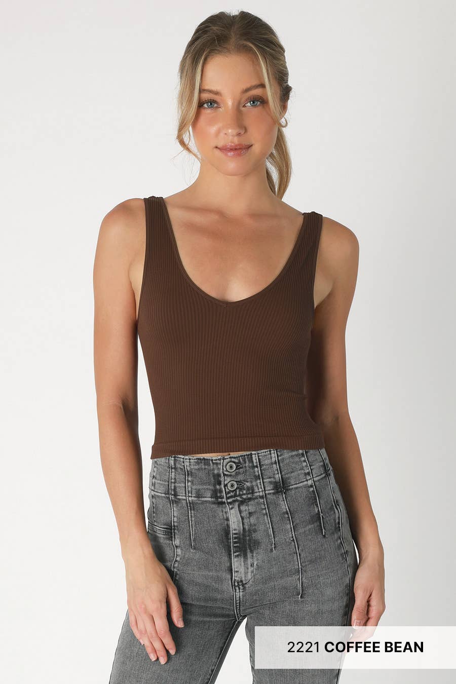 V Neck Ribbed Crop Top
