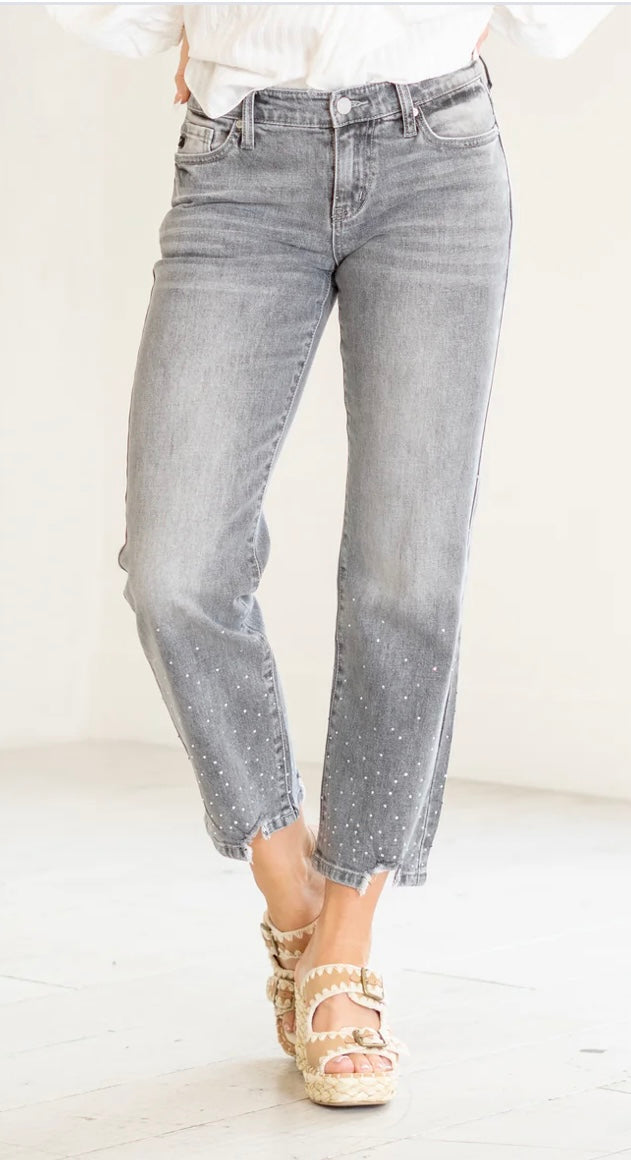 MID RISE GRAY CROPPED STRAIGHT JEANS