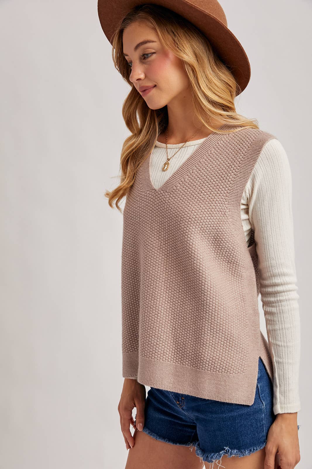 WHOLEGARMENT V-NECK KNIT SWEATER VEST
