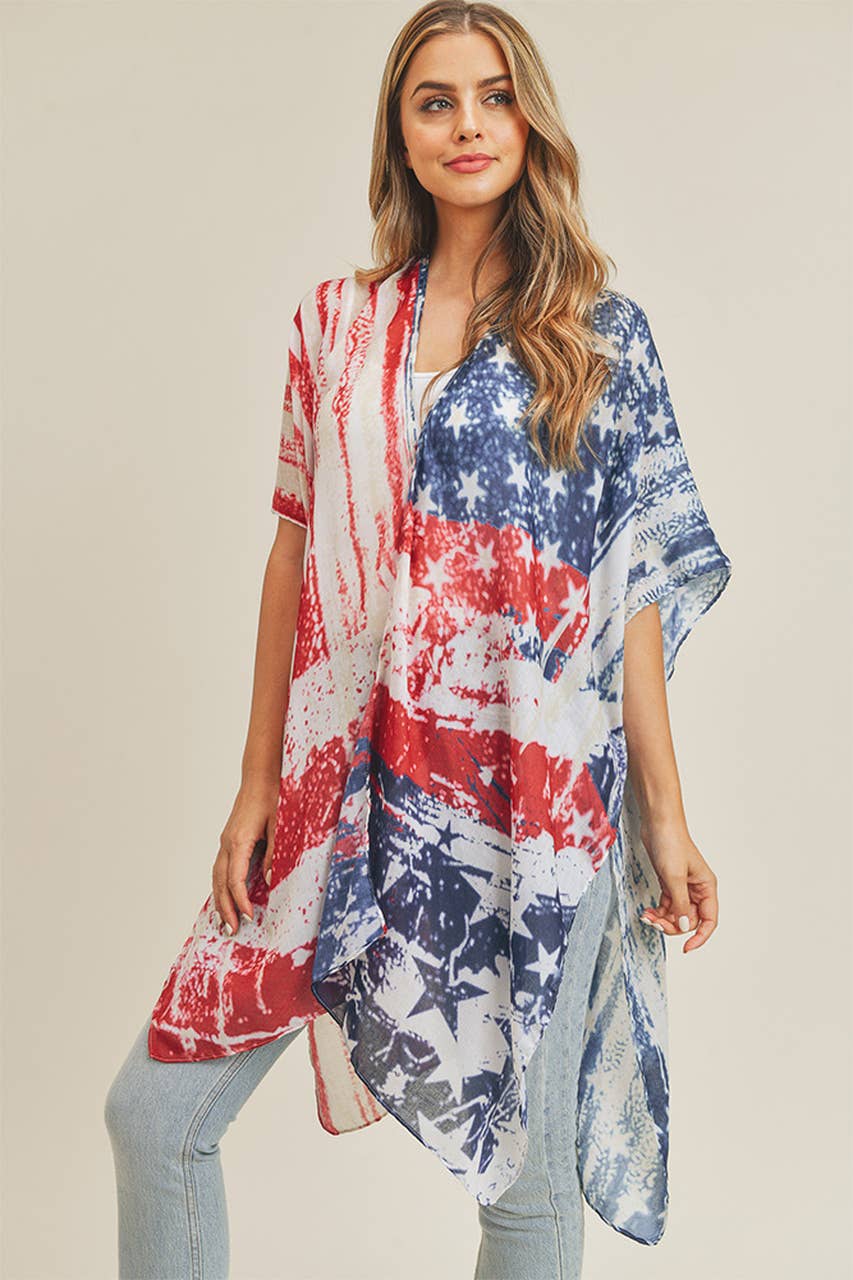 Vintage American Flag Summer Kimono Cover Up