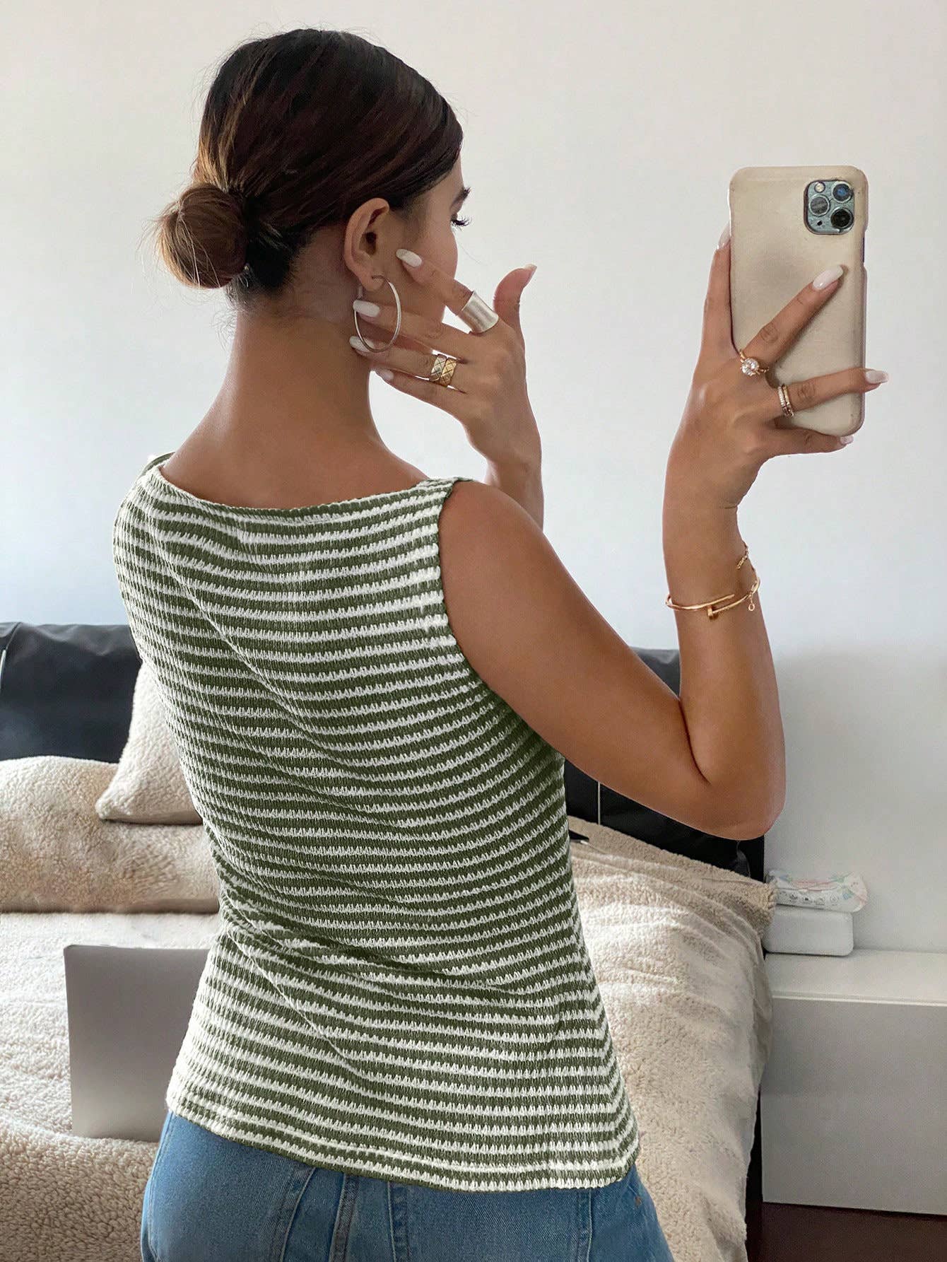 Button-Front Sleeveless Tank Top