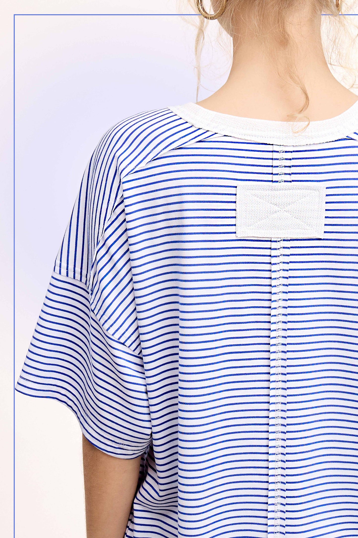 Basic Striped Drop Shoulder Short Sleeves Top