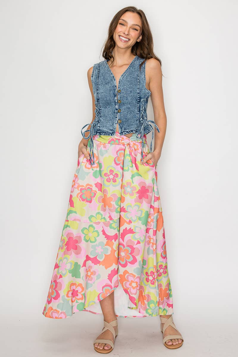 BOHO DENIM VEST TOP WITH LACE UP SIDES