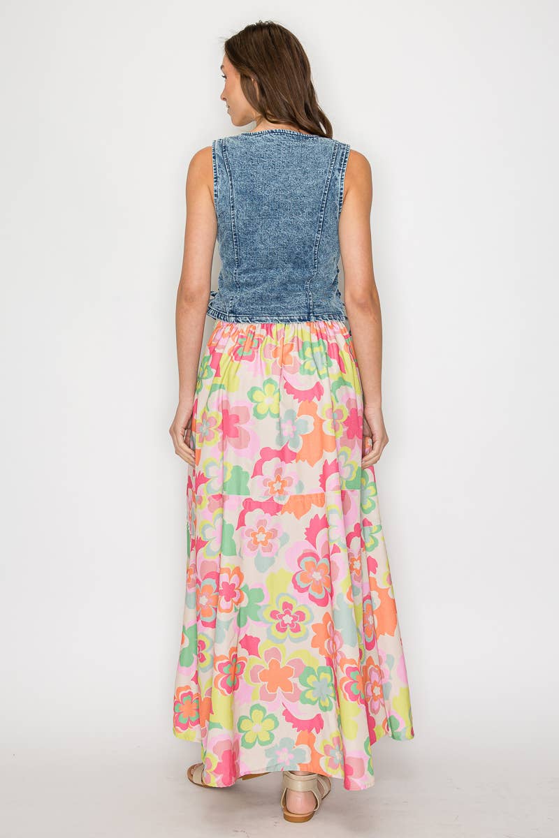 BOHO DENIM VEST TOP WITH LACE UP SIDES