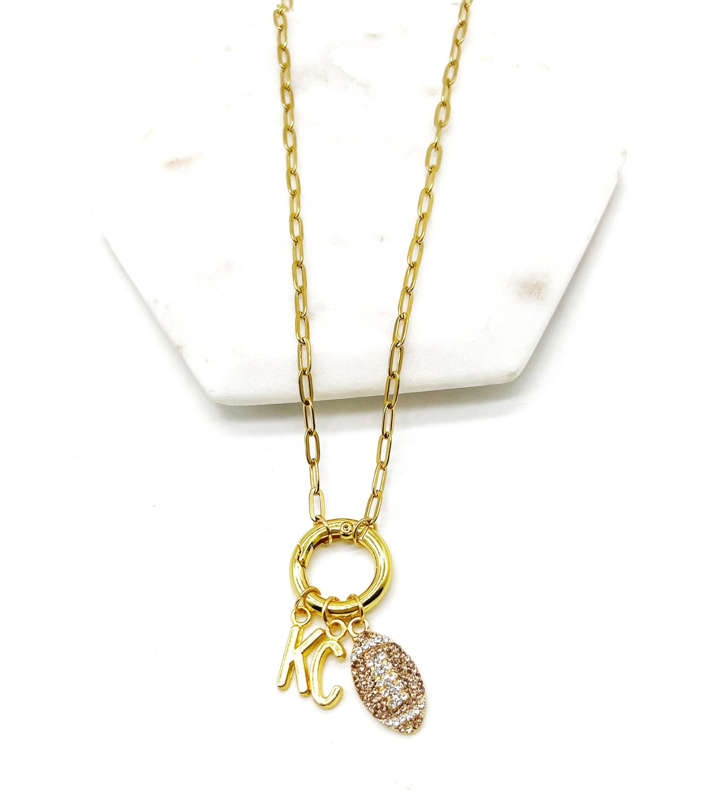 KC Football Charm Chiefs Rhinestone Kansas City Necklace