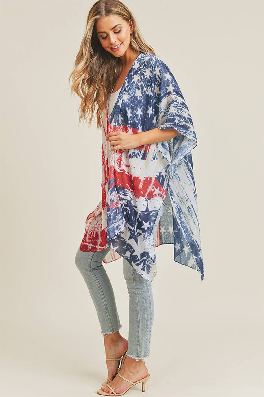 Vintage American Flag Summer Kimono Cover Up