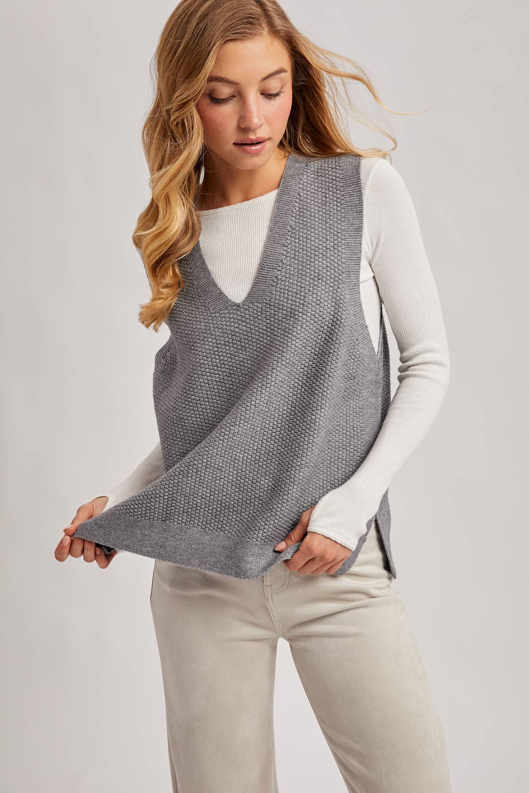 WHOLEGARMENT V-NECK KNIT SWEATER VEST