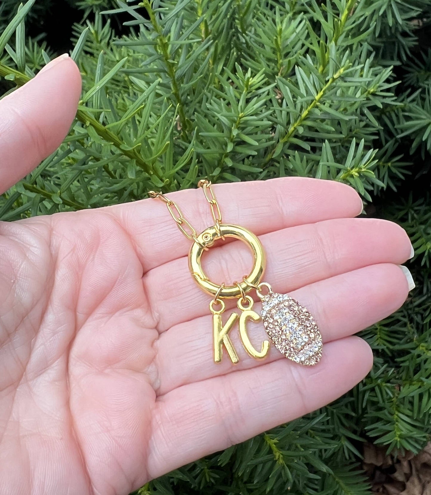 KC Football Charm Chiefs Rhinestone Kansas City Necklace