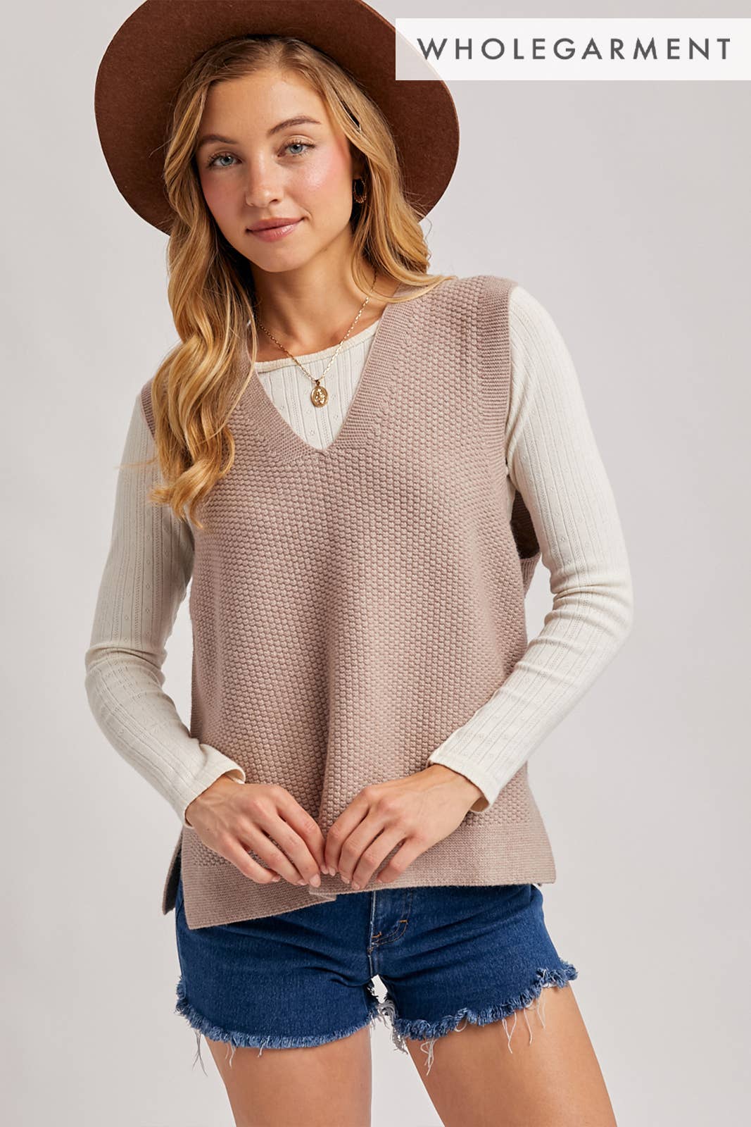 WHOLEGARMENT V-NECK KNIT SWEATER VEST