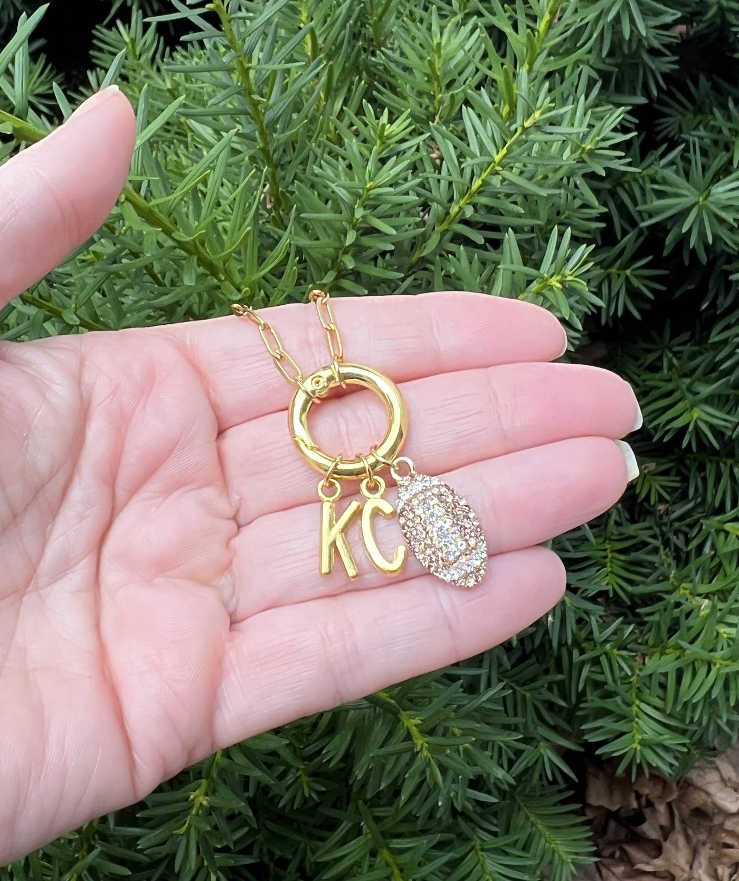 KC Football Charm Chiefs Rhinestone Kansas City Necklace