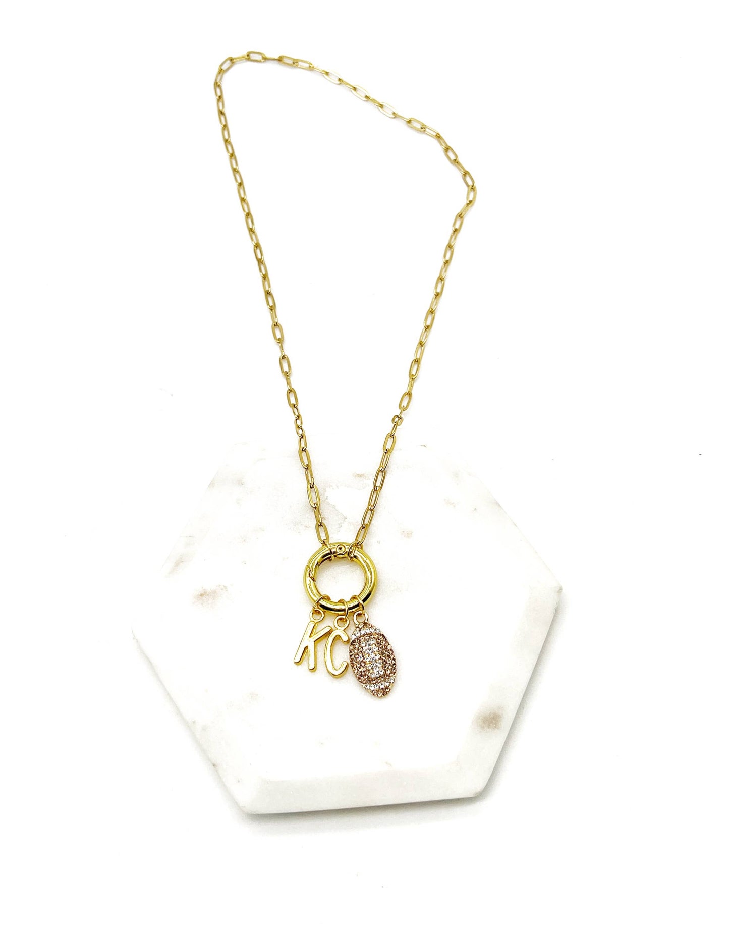 KC Football Charm Chiefs Rhinestone Kansas City Necklace