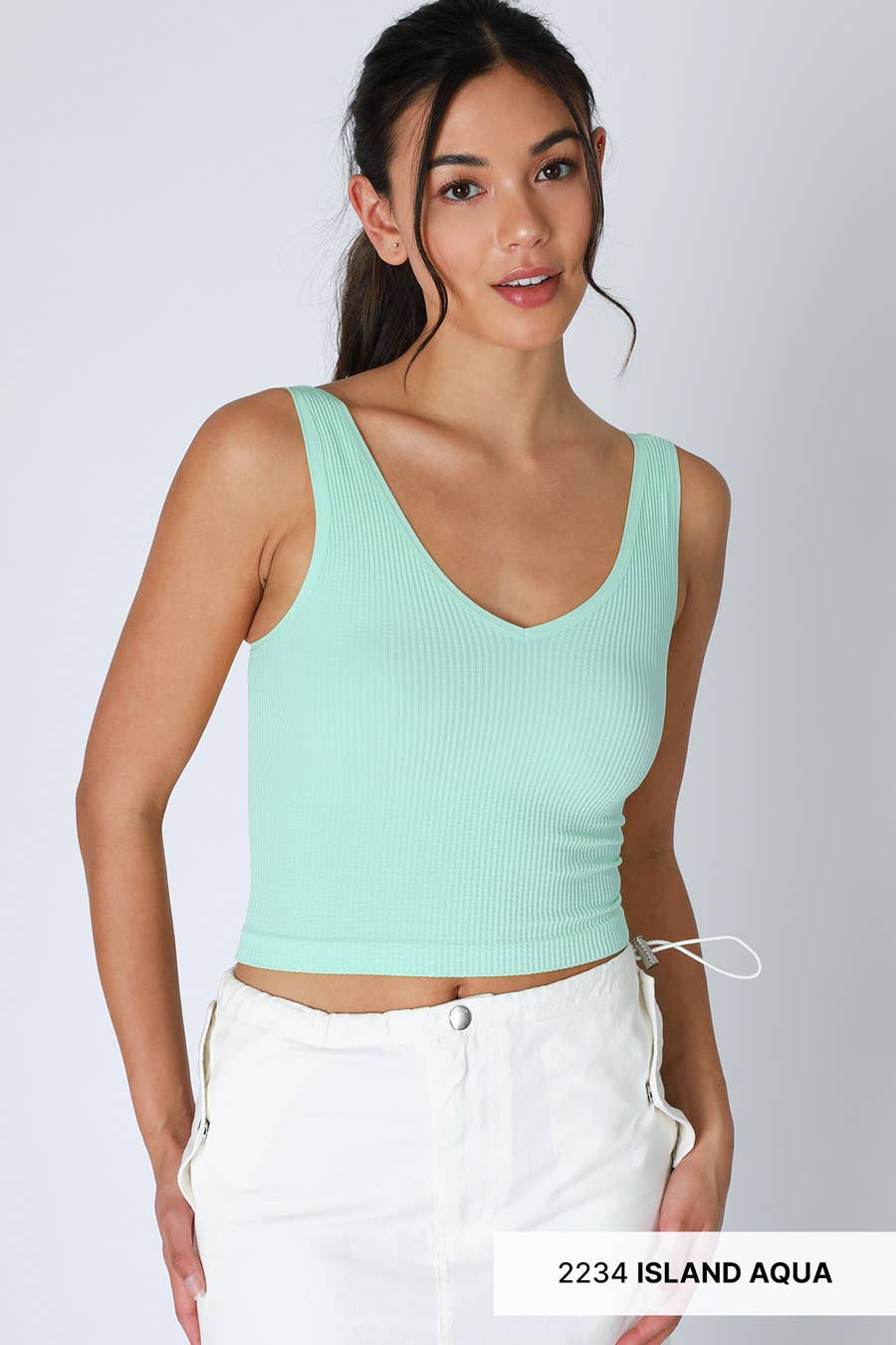 V Neck Ribbed Crop Top