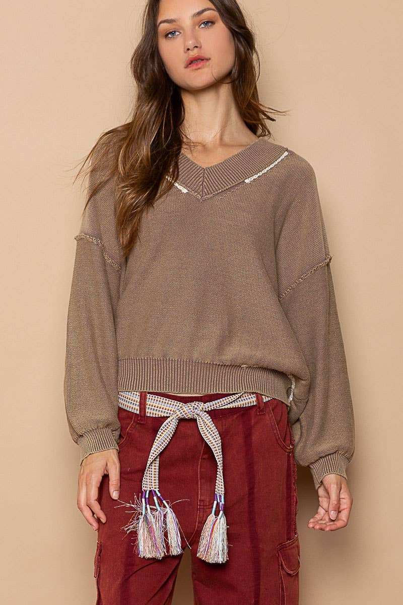 Contrast stripes wrapped tassle fringe cloth belt