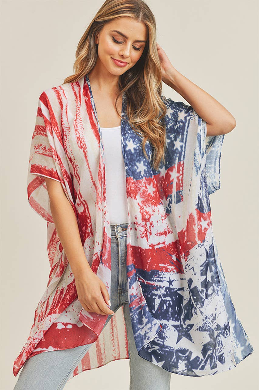 Vintage American Flag Summer Kimono Cover Up