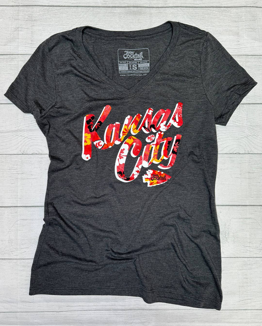 Kansas City Floral Text Ladies Triblend Vneck Tee