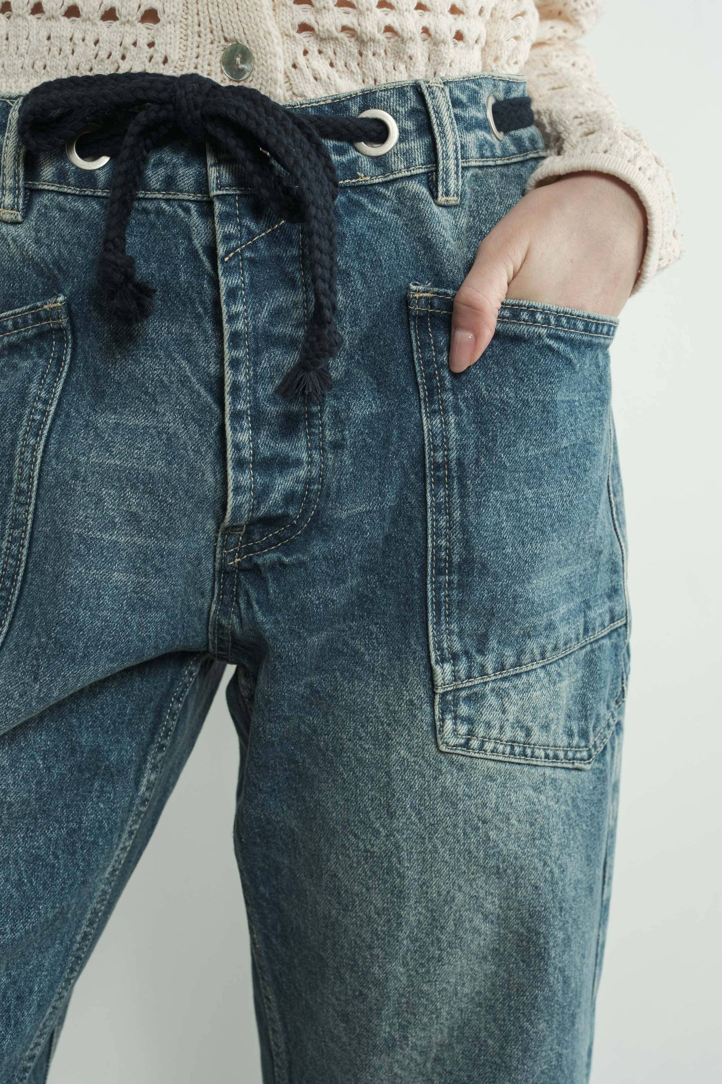 DENIM PANTS WITH EYELET WAIST