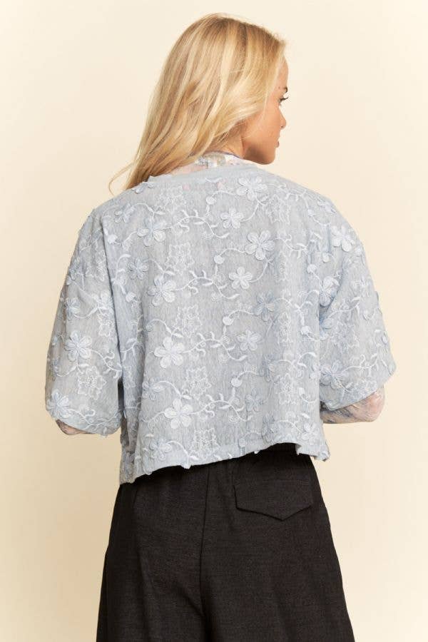 FLORAL RUFFLE SHORT SLEEVE BABYDOLL MESH TOP