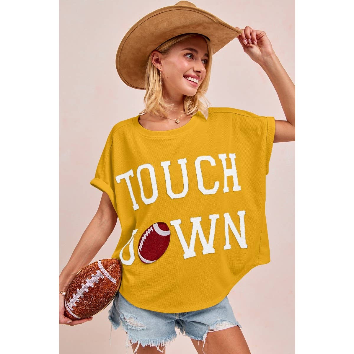 Gameday Touchdown Letter Patches Waffle Short Top