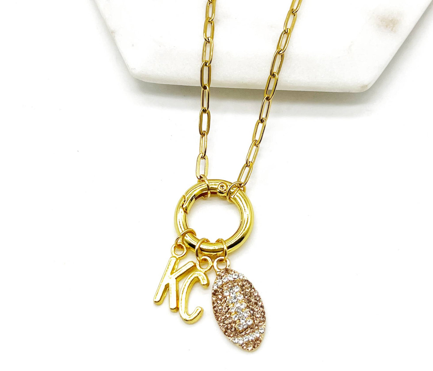 KC Football Charm Chiefs Rhinestone Kansas City Necklace