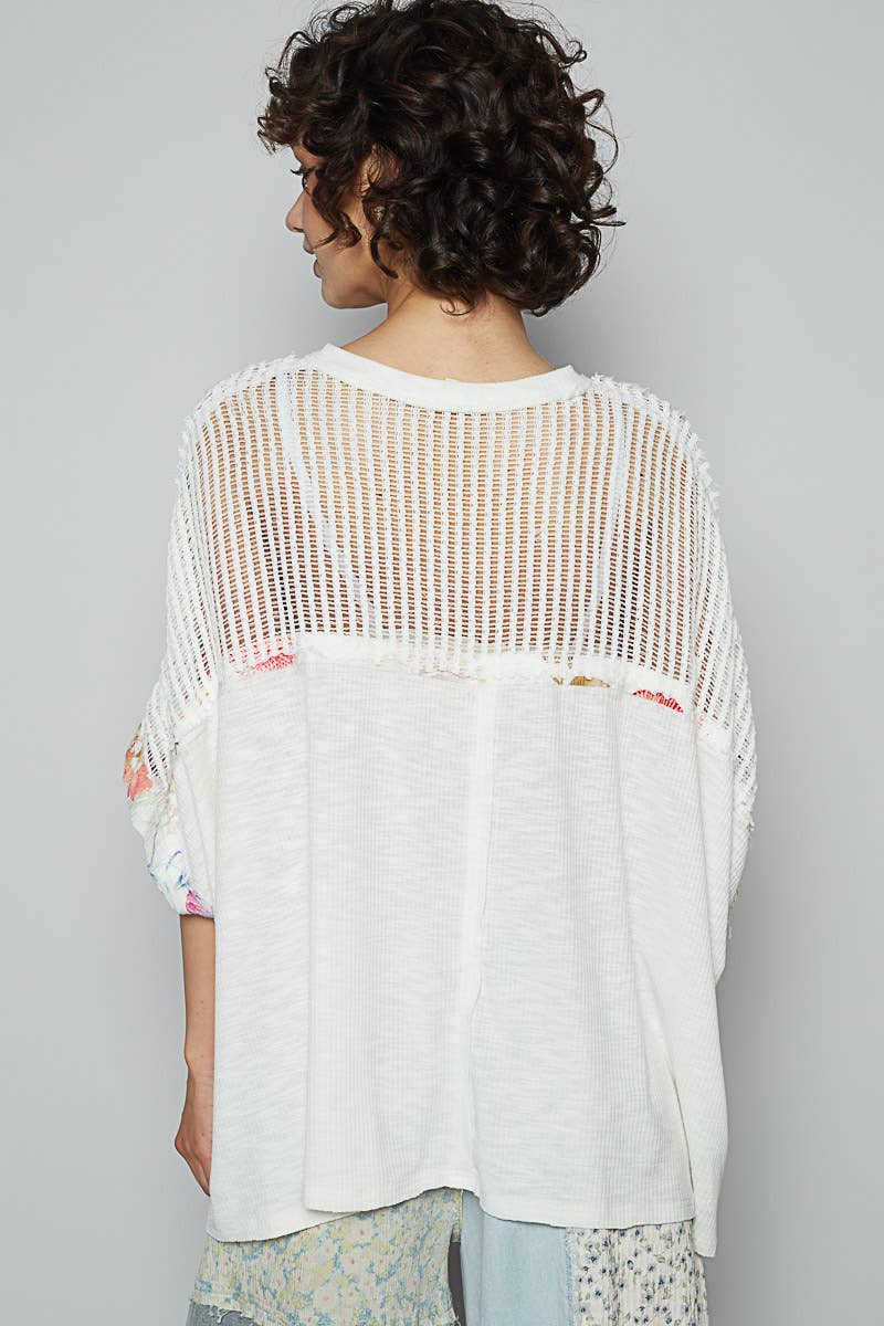 Round neck sleeveless floral pattern rib knit top