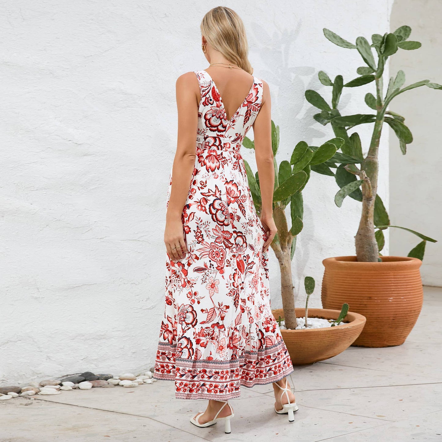 Sexy V Neck Floral Slim Fit Elegant Maxi Dress