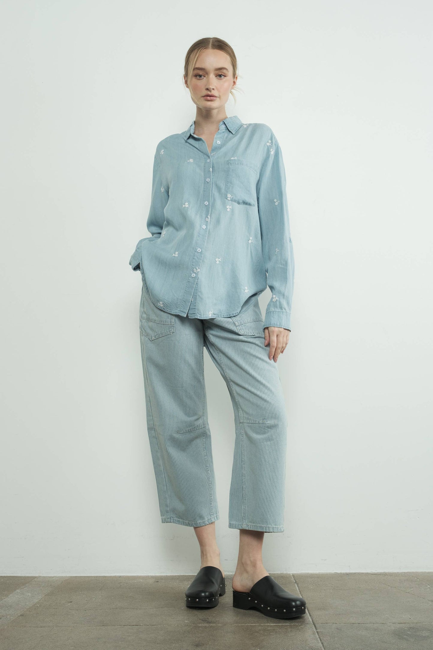 DENIM PANTS WITH EYELET WAIST