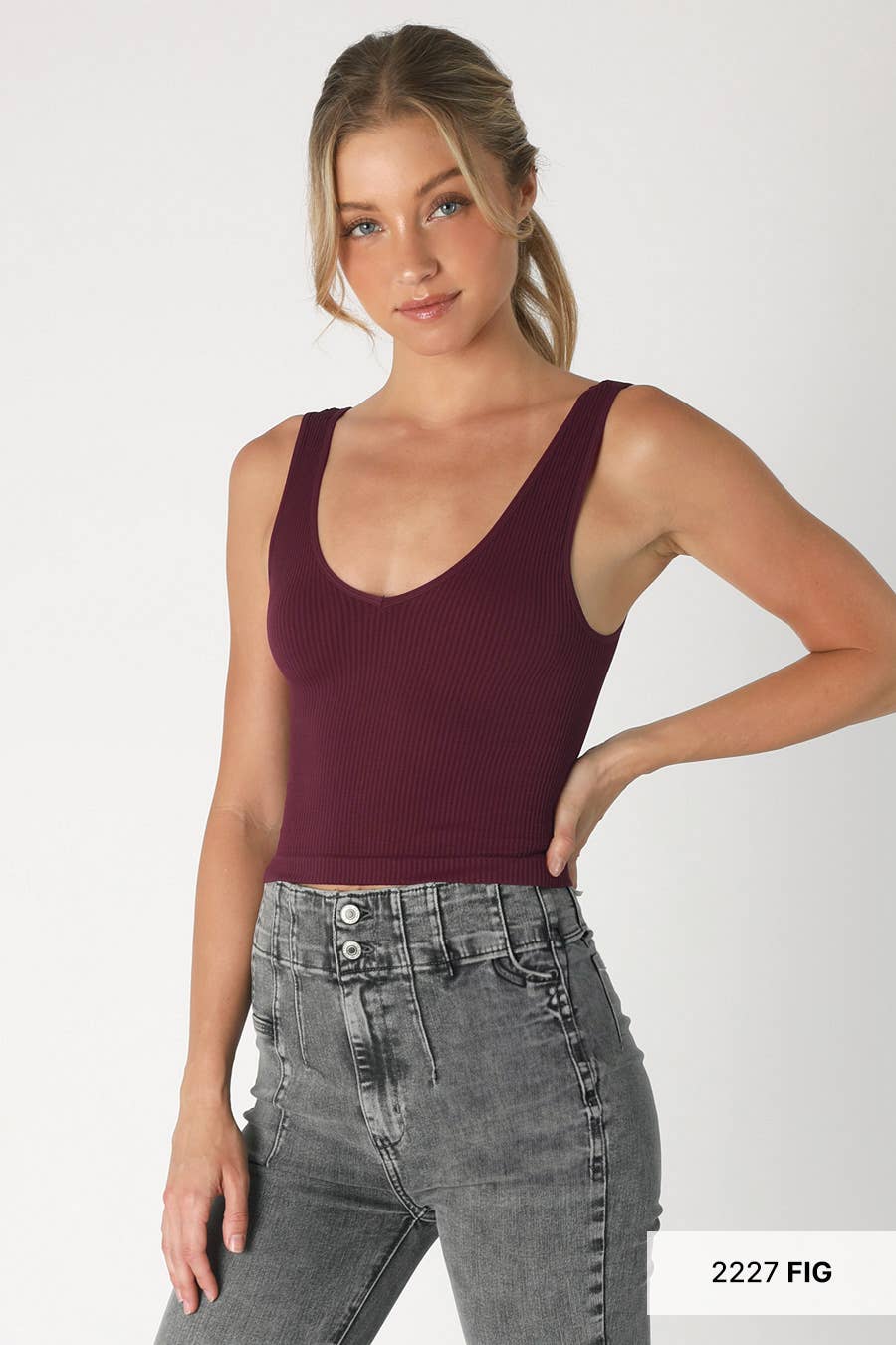 V Neck Ribbed Crop Top