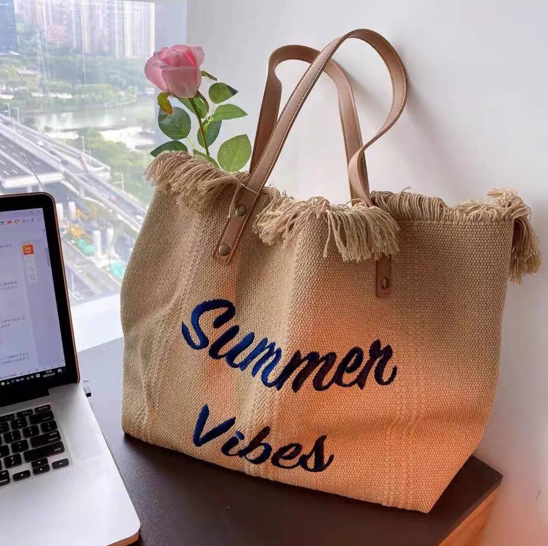 Large Embroidered Tote Bag